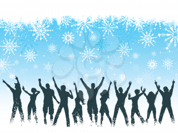 Silhouettes of people dancing on Christmas background