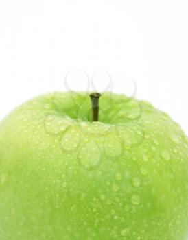 Fresh green apple with water drops