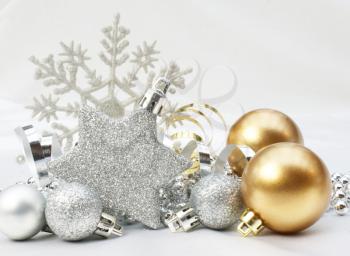Christmas background with gold and silver decorations