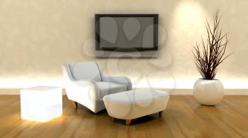 3d render of sofa and television on the wall