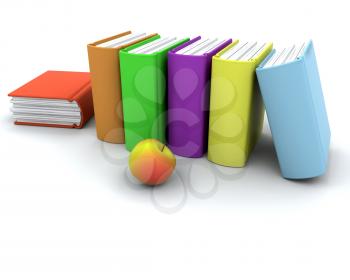 3d render of an apple and books