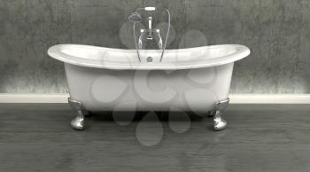 3d render of classic roll top bath and taps with shower attatchment  in contemporary  interior