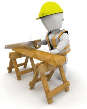 3D Render of a man sawing wood