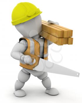 3D Render of a man carrying wood