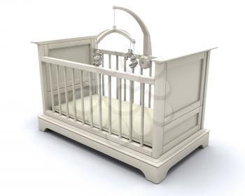 3D render of a cot for a baby
