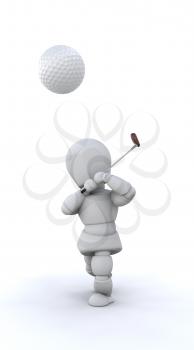 3D Render of a man playing golf
