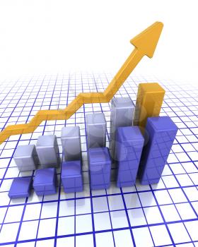 3D render of a bar chart showing rising profits