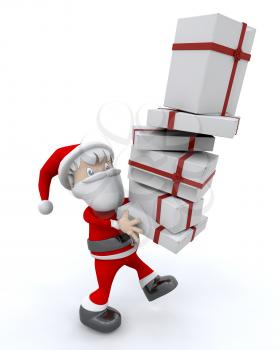 3d render of santa clause and gifts