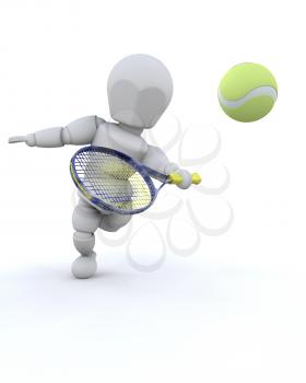 3D tennis player isolated over a white background 