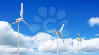 3d render of wind farm turbine and clouds