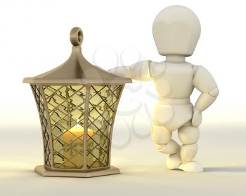 3D render of a man leaning on Christmas Lantern 