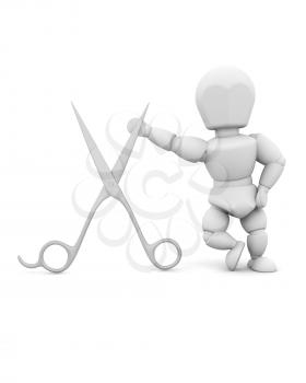 3d render of a man and a pair of scissors