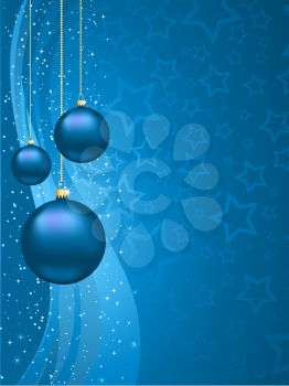 Hanging Christmas baubles on a starry background