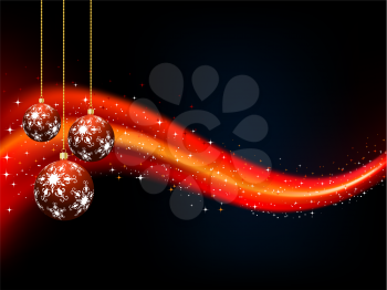 Starry Christmas background with hanging baubles