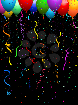 Falling confetti background with balloons
