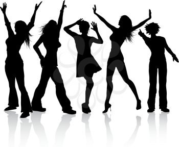 Silhouettes of females dancing