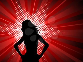 Silhouette of a sexy female on a starburst background