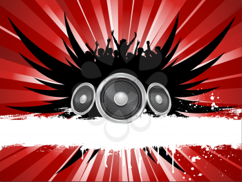 Grunge music background with crowd silhouette