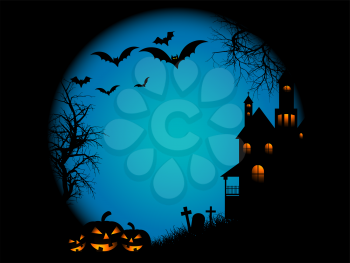 Spooky landscape scene on Halloween night