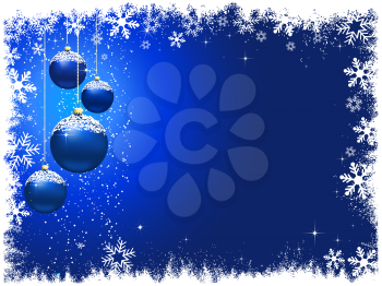Christmas background with hanging snowy baubles
