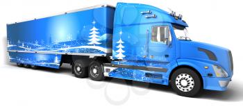 3D render of Christmas American semi trucks