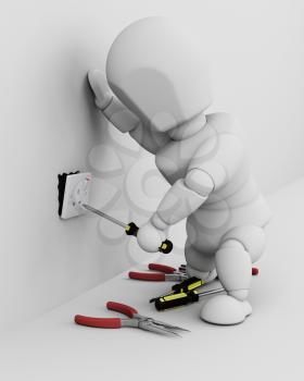 3D render of a man fitting an electrical socket