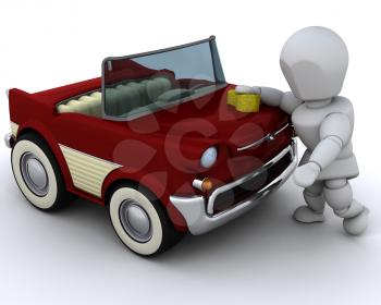 3D render of  a man washing a car