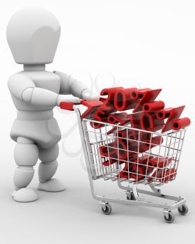 3D render of a man shopping in the new year sale
