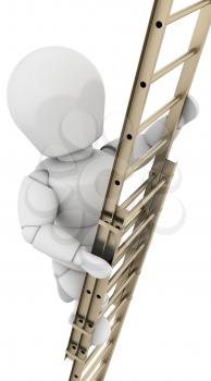 3D render of a man climbing a ladder to achieve success