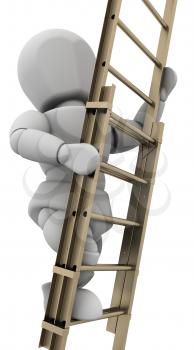 3D render of a man climbing a ladder to achieve success