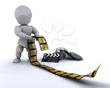 3D render of a man with film clip and clapper board
