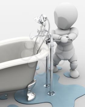 3D render of a plumber fixing a leak