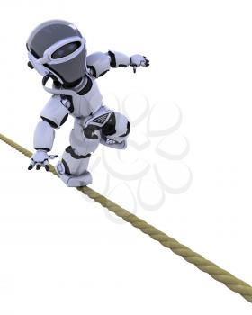 3D render of a robot balancing on a tight rope