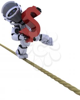 3D render of a robot balancing on a tight rope