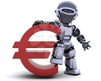 3D render of a robot with euro symbol