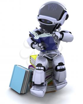 3D Render of robot with books