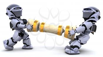 3D render of robots pulling on a christmas cracker