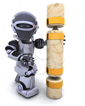 3D render of robot with a christmas cracker