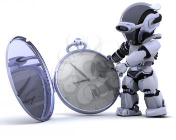 3D render of a robot with classic pocket watch