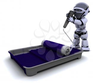 3D render of a robot  with roller and paint tray