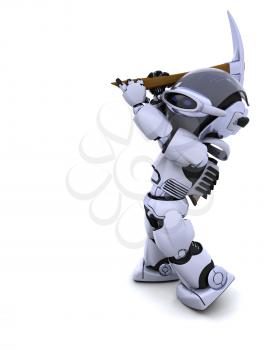 3D render of robot with pick axe