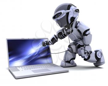 3D render of robot with computer and stethoscope