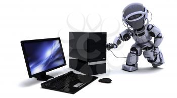 3D render of robot with computer and stethoscope