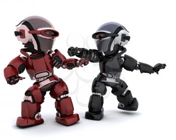 3D render of a pair of robots in conflict