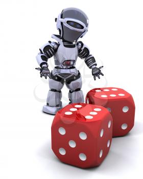3D render of robot rolling casino dice