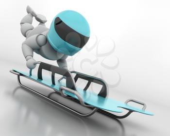 3D render of a man competing in the skeleton bobsleigh