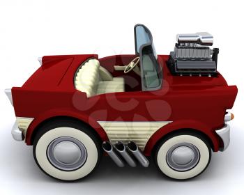 3D render of Charicature of supercharged 50's classic car