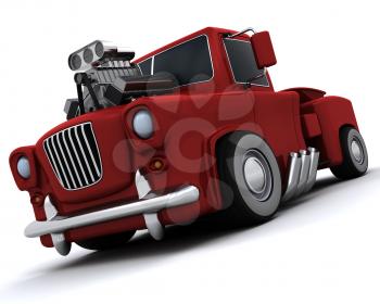3D render of Charicature of supercharged 50's classic pickup truck
