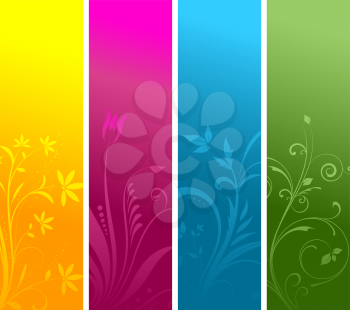 Decorative floral panels in four bright colours