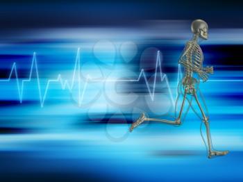 Running skeleton on a background showing heart rate